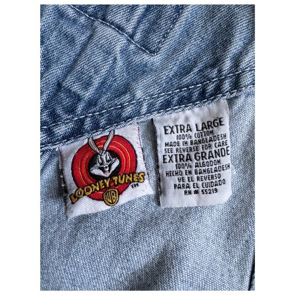 Looney Tunes Tweety Bird Distressed Denim Overall Shorts 90s–Y2K Size XL Vintage - Picture 3 of 11